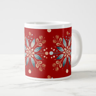 Taza De Café Gigante Patrón de copos de nieve rojos nórdicos