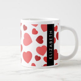 Taza De Café Gigante Patrón De Corazones, Corazones Rojos, Tu Nombre