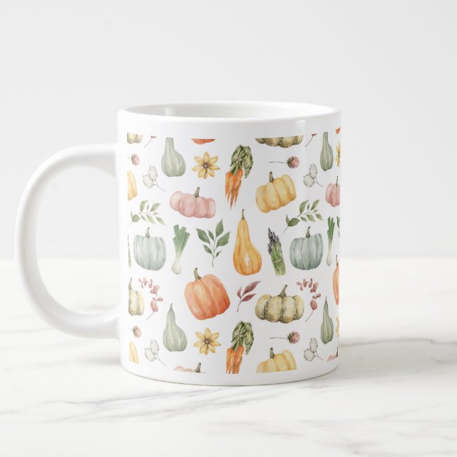 Taza De Café Gigante Patrón de cosecha de otoño de acuarela (Izquierda)