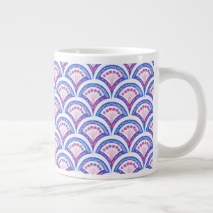 Taza De Café Gigante patrón de damasco floral azul