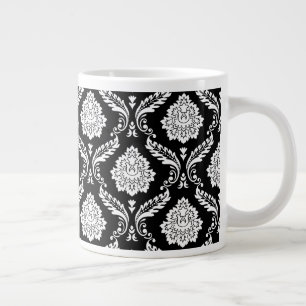 Taza De Café Gigante Patrón de Damasco Rococó Blanco sobre Negro