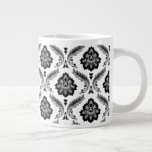 Taza De Café Gigante Patrón de Damasco Rococó Gris Negro Blanco