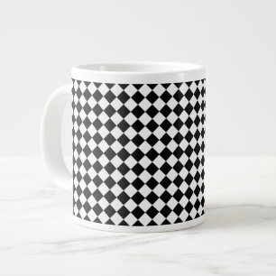 Taza De Café Gigante Patrón de diamantes blancos y negros por Shirley T