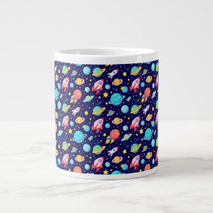 Taza De Café Gigante Patrón de dibujos animados espaciales coloridos