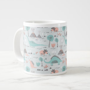 Taza De Café Gigante Patrón de dinosaurio de Cute Pastel