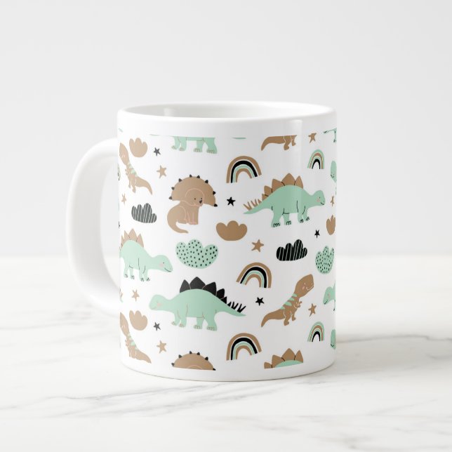 Taza De Café Gigante Patrón de dinosaurio verde de menta (Izquierda)