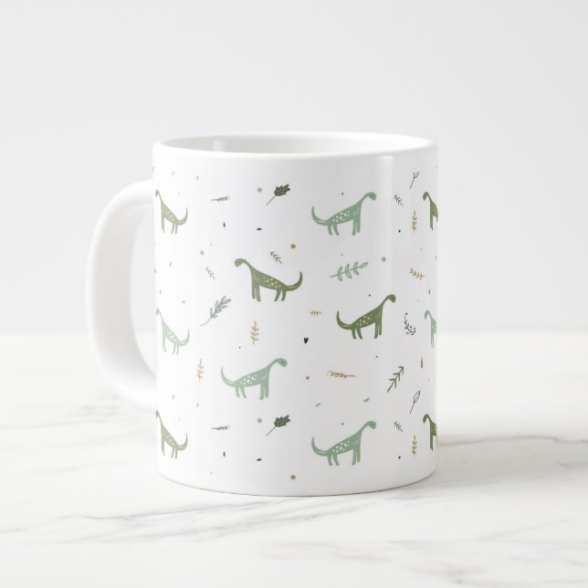 Taza De Café Gigante Patrón de dinosaurio verde lindo (Izquierda)