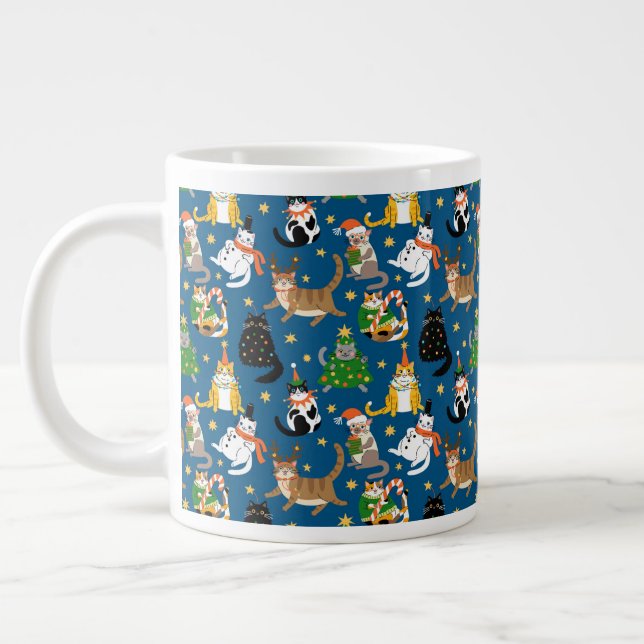 Taza De Café Gigante Patrón de disfraces de gatos festivos en Navidades (Izquierda)