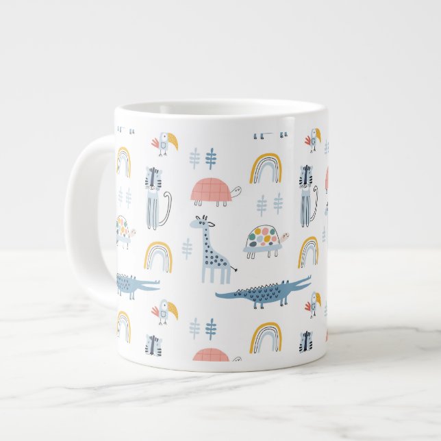 Taza De Café Gigante Patrón de diversión animal Doodle (Izquierda)