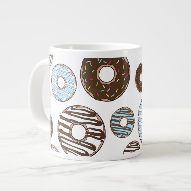 Taza De Café Gigante Patrón De Donuts, Donuts Azules, Donuts Marrones (Izquierda)