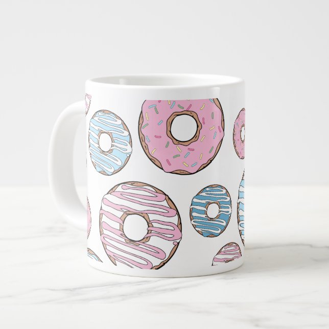 Taza De Café Gigante Patrón De Donuts, Donuts Rosados, Donuts Azules (Izquierda)