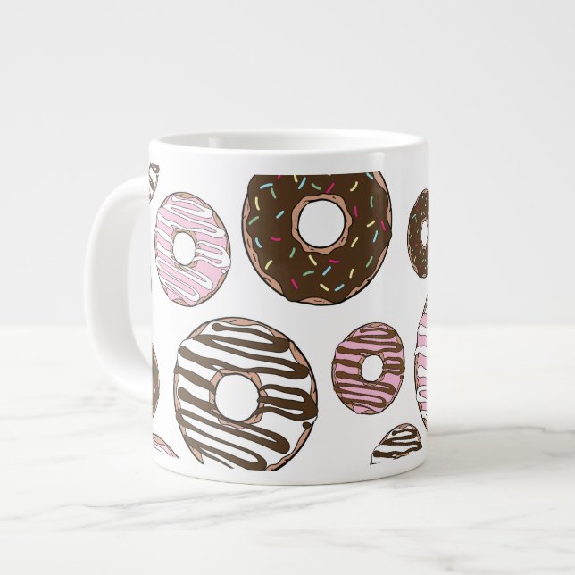 Taza De Café Gigante Patrón De Donuts, Donuts Rosados, Donuts Marrones (Izquierda)