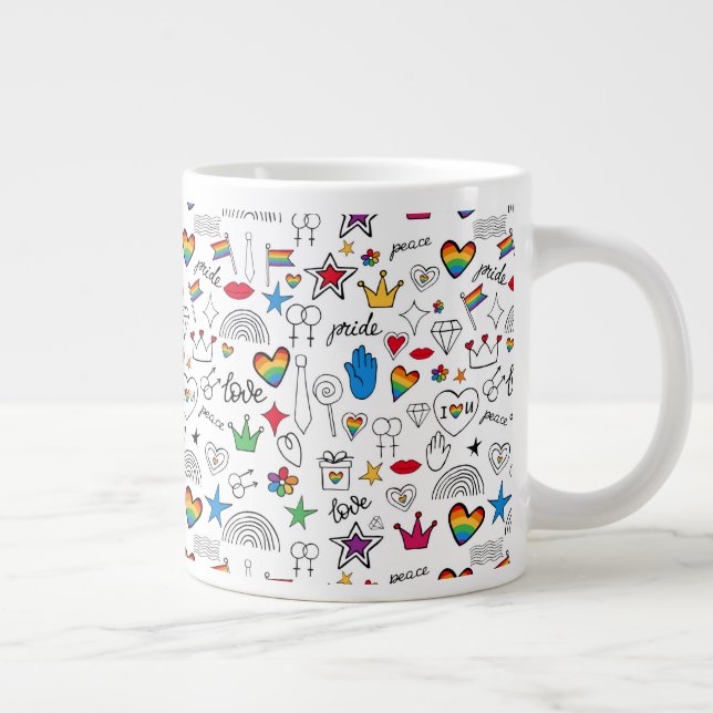 Taza De Café Gigante Patrón de Doodle del Orgullo Gay (Derecha)