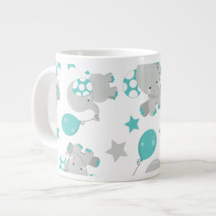 Taza De Café Gigante Patrón de Elefantes, Elefantes Cutos - Gris Azul