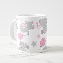 Taza De Café Gigante Patrón de Elefantes, Elefantes Cutos - Gris Rosa