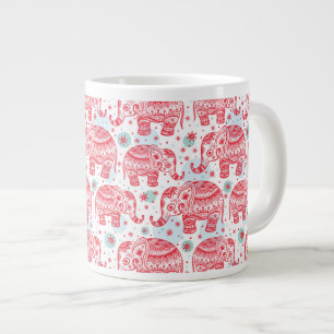 Taza De Café Gigante Patrón de elefantes étnicos rojos