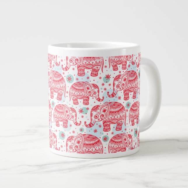 Taza De Café Gigante Patrón de elefantes étnicos rojos (Derecha)