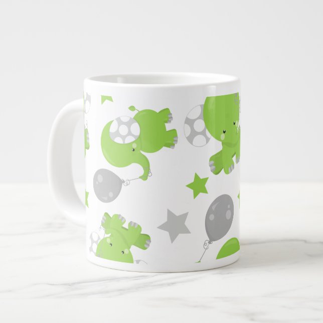 Taza De Café Gigante Patrón De Elefantes Verdes, Elefantes Cubiertos, E (Izquierda)