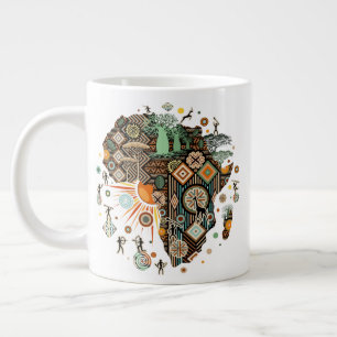 Taza De Café Gigante Patrón de elementos tribales decorativos del mapa