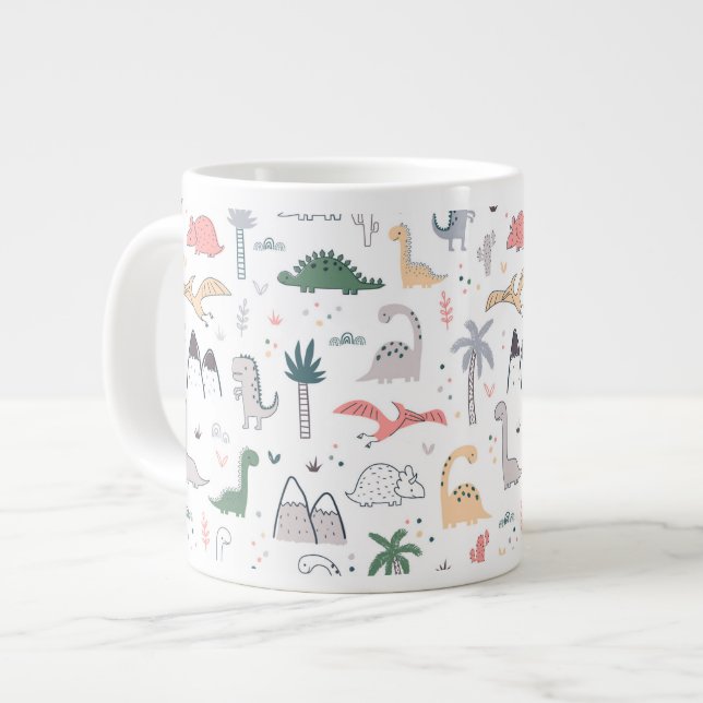 Taza De Café Gigante Patrón de escena de Dinosaurio Divertido Pastel (Izquierda)