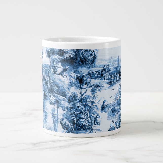 Taza De Café Gigante Patrón de escena romántica de azulejos azules de P (Frente)