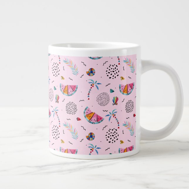 Taza De Café Gigante Patrón de estilo memphis rosado tropical (Derecha)