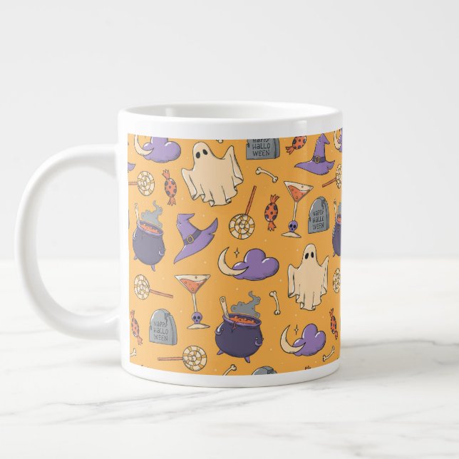Taza De Café Gigante Patrón de fantasmas y brujas de Halloween (Izquierda)