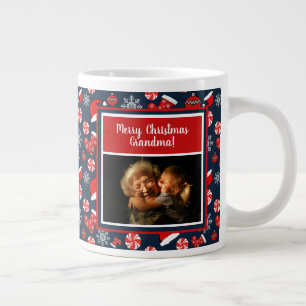 Taza De Café Gigante Patrón de festividades de fotos de la abuela navid