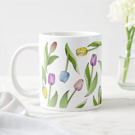 Taza De Café Gigante Patrón de Flor de Tulipán Colorido Moderno