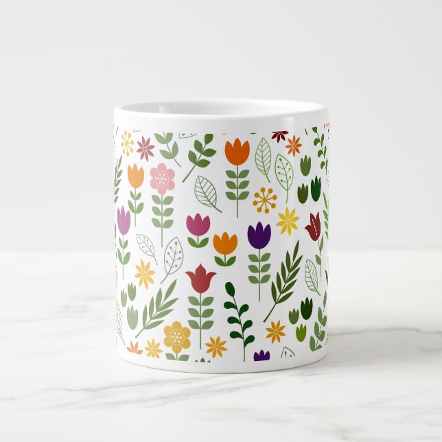 Taza De Café Gigante Patrón de flora y fauna de estilo escandinavo (Frente)