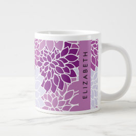 Taza De Café Gigante Patrón De Flores, Dahlia Púrpura, Tu Nombre