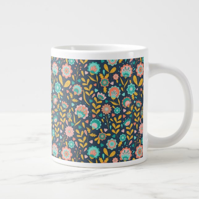Taza De Café Gigante Patrón de flores de arte folclórico (Derecha)