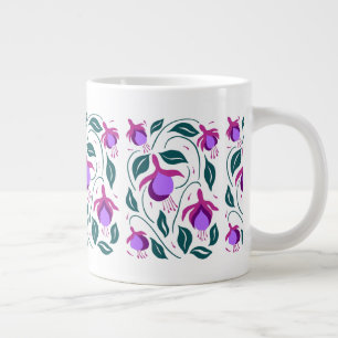 Taza De Café Gigante Patrón de flores de fuschia púrpura
