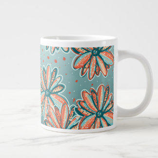 Taza De Café Gigante Patrón de flores naranja de Lisa Casineau