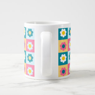 Taza De Café Gigante Patrón de flores pastel coloridas retro lindas