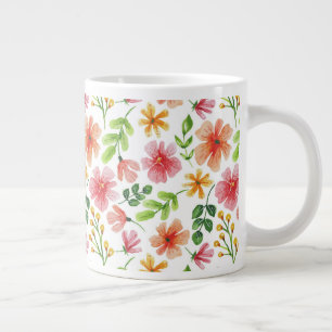 Taza De Café Gigante Patrón de flores rosas en acuarela