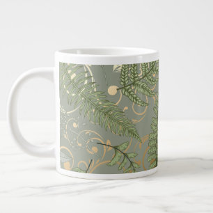 Taza De Café Gigante Patrón de forn verde y dorado