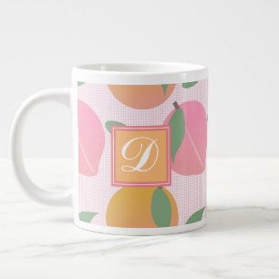 Taza De Café Gigante Patrón de fruta de naranja melocotón lindo rosa