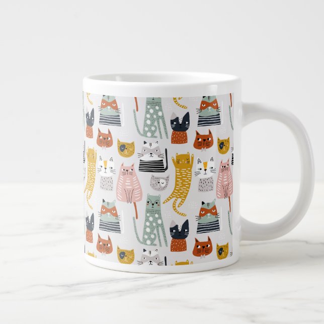 Taza De Café Gigante Patrón de gato dibujado a mano de perro (Derecha)