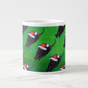 Taza De Café Gigante Patrón de gato negro festivo en verde