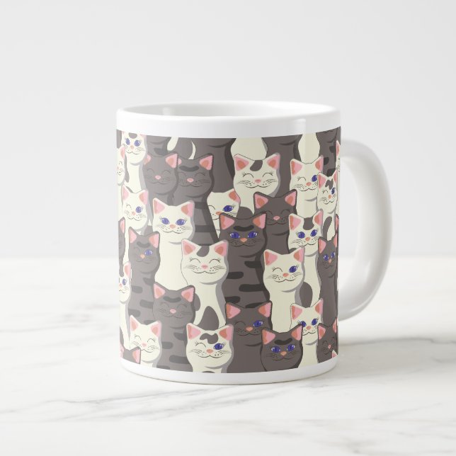 Taza De Café Gigante Patrón de gatos blancos y grises (Derecha)