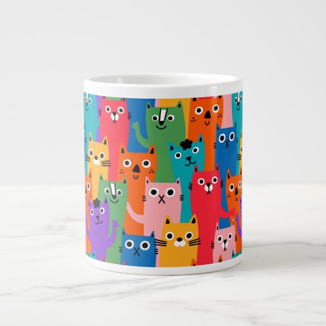 Taza De Café Gigante Patrón de gatos coloridos (Frente)