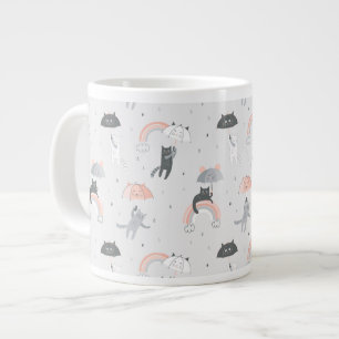 Taza De Café Gigante Patrón de gatos con lluvia corta