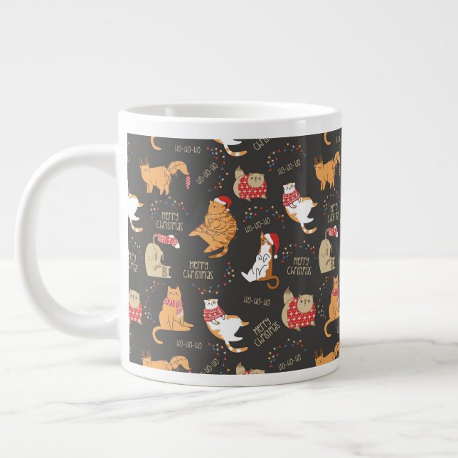 Taza De Café Gigante Patrón de gatos festivos con Navidades de luces (Izquierda)
