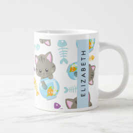 Taza De Café Gigante Patrón De Gatos, Gatos Cutos, Gatitos, Tu Nombre