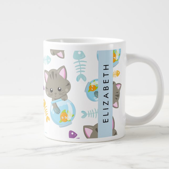 Taza De Café Gigante Patrón De Gatos, Gatos Cutos, Gatitos, Tu Nombre (Derecha)