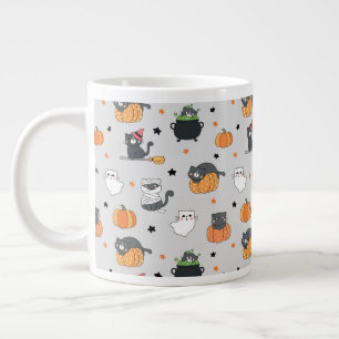 Taza De Café Gigante Patrón de gatos y fantasmas de Halloween