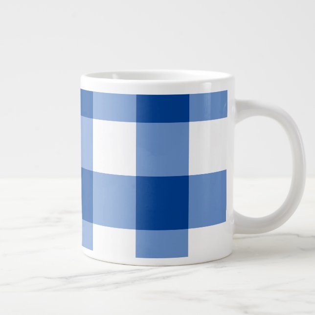 Taza De Café Gigante Patrón de gingham azul (Derecha)