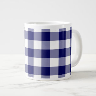 Taza De Café Gigante Patrón de Gingham blanco y naval