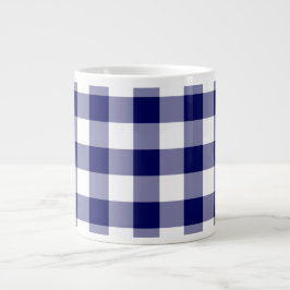 Taza De Café Gigante Patrón de Gingham blanco y naval